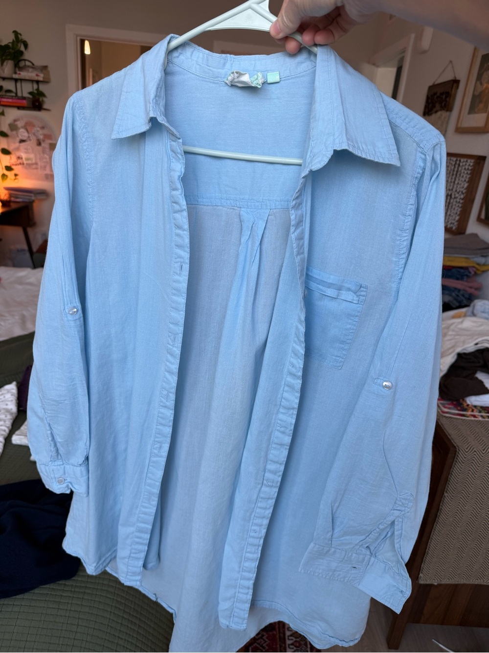 True destinations Light Blue Women's over sized Button-Up cover up